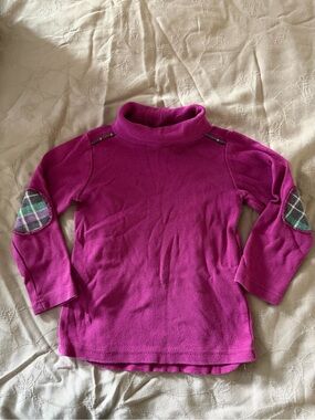 Girls' Fuchsia Fleece Turtleneck with Plaid Elbow Patches